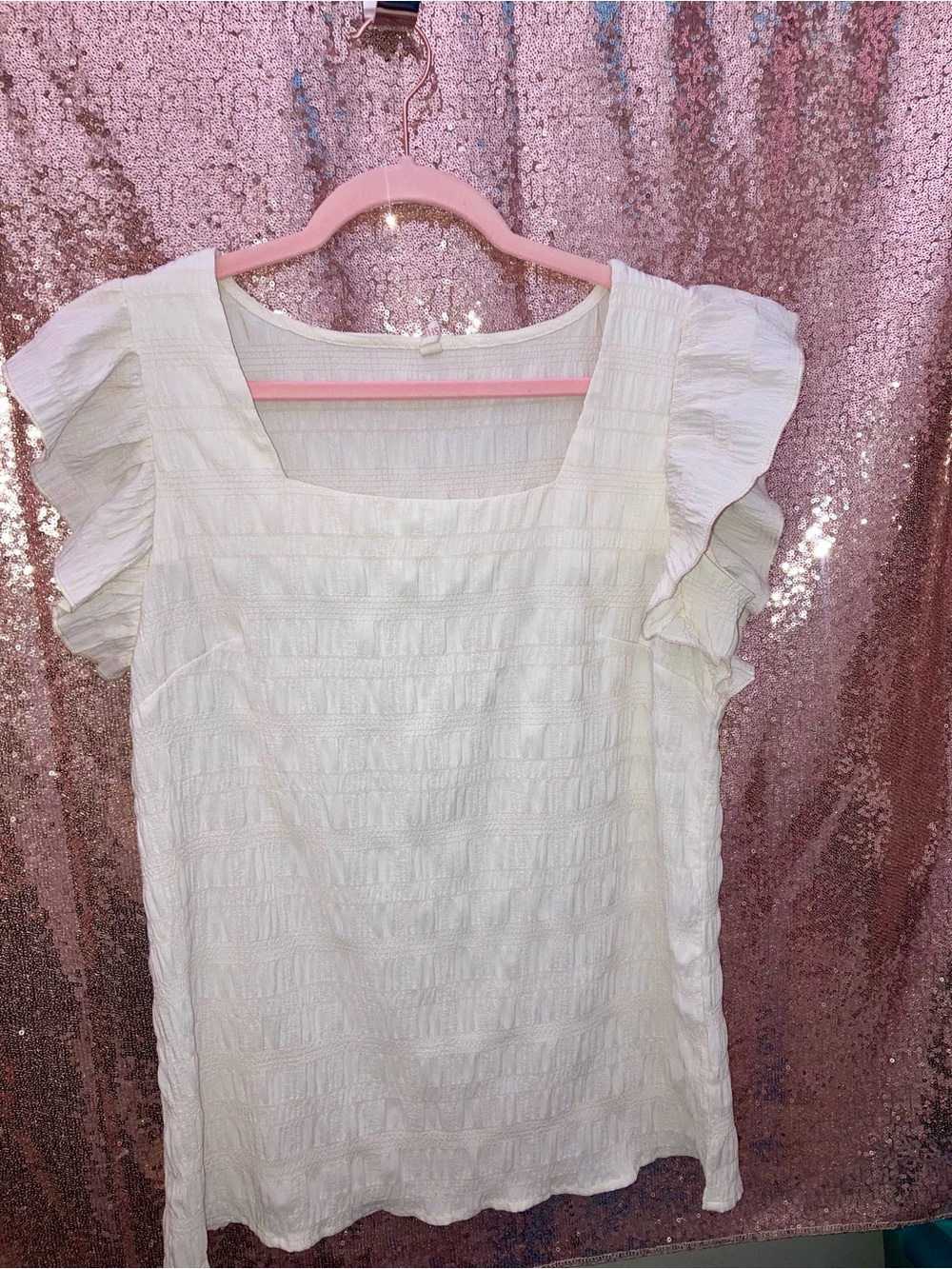 Light Cream Ruffle Sleeve Square Neck Top